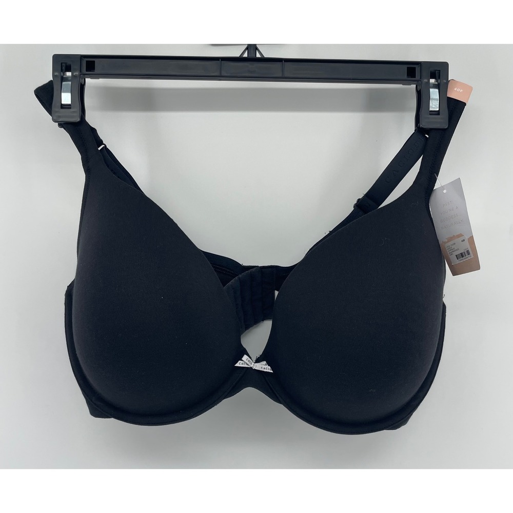 Cacique Bra Women 40F Black Boost Plunge The Cotton Collection Underwire NWT